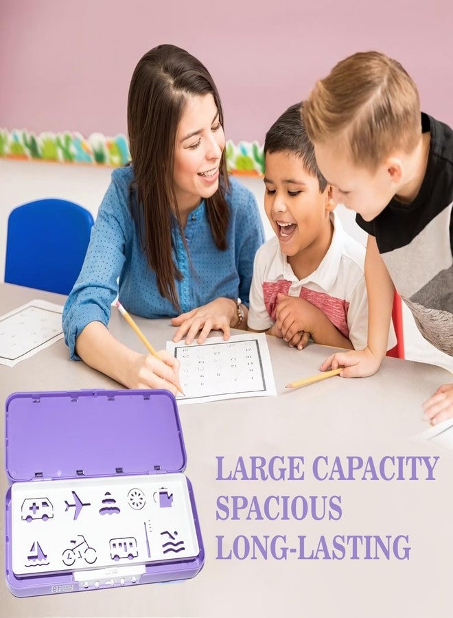 Global Impex Medium Size Plastic Basketball-Themed Pencil Box & Stationery Box with Lock, Compartment & Stencil Partition Tray for Drawing Airplane, Bus, Tea Jug, and More (Purple) Password Protected - Image 2